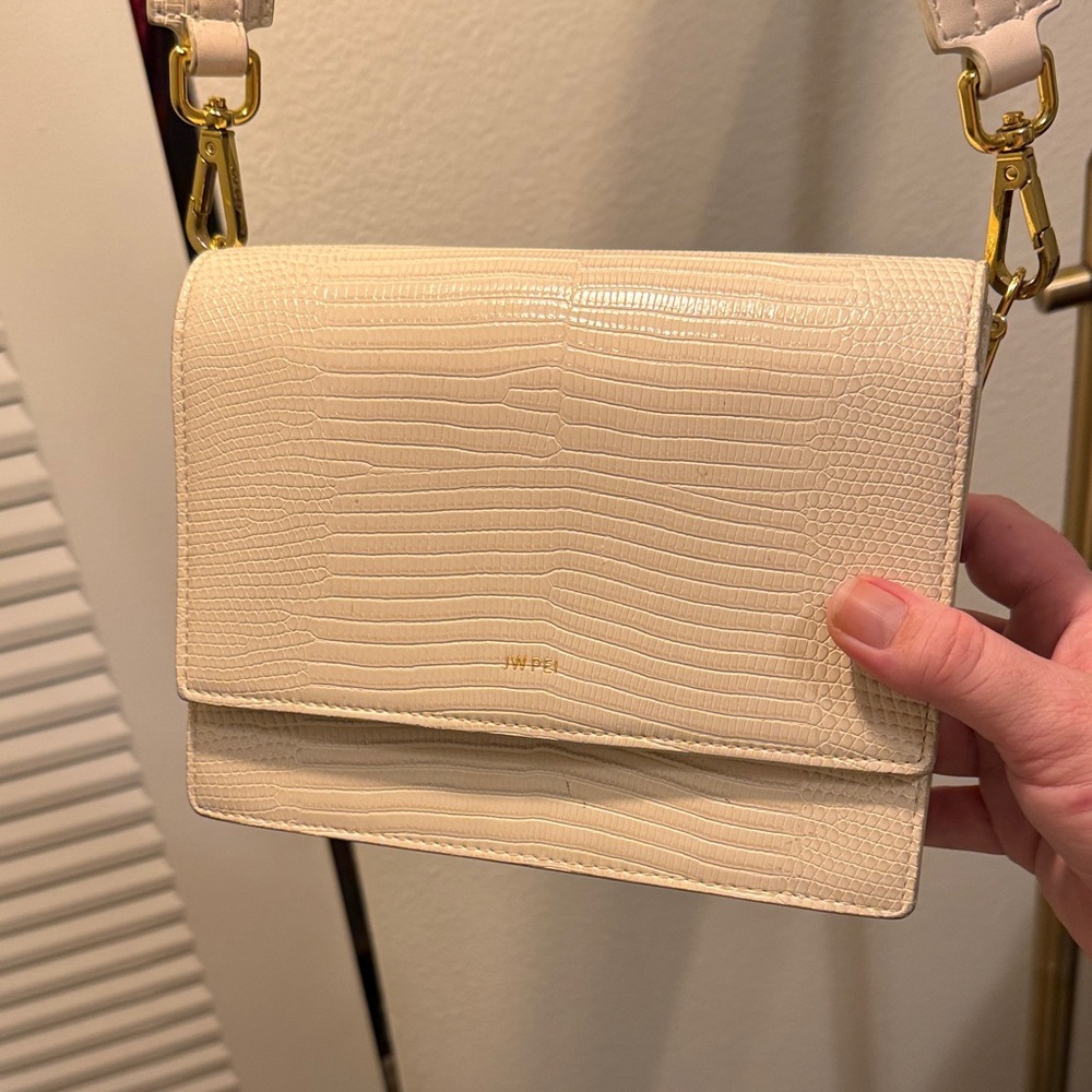 JW PEI Ivory Croc-Embossed Shoulder Bag